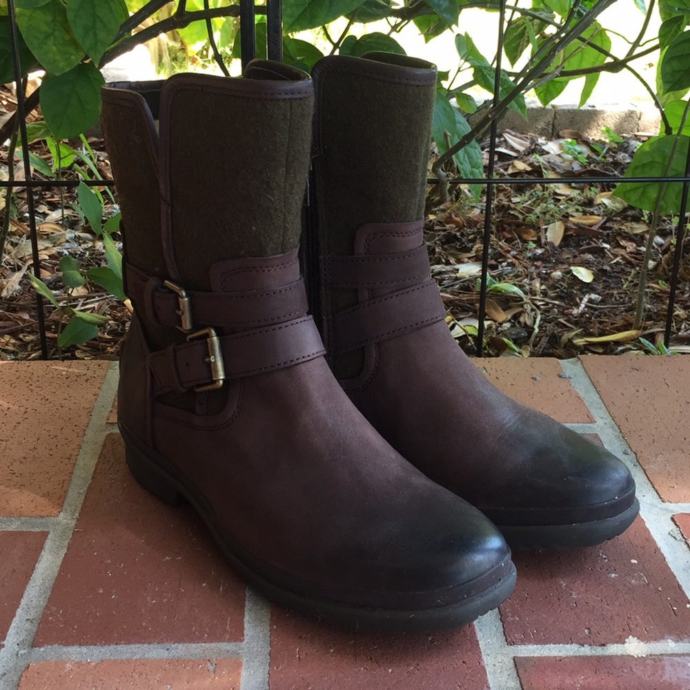 UGG Brown and Green Canvas Buckled Boots